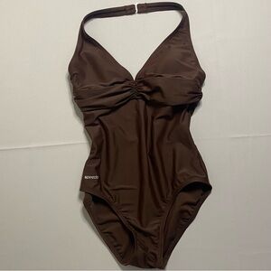 Speedo Size 8 Women's Chocolate Brown Halter Neck One-Piece Swimsuit